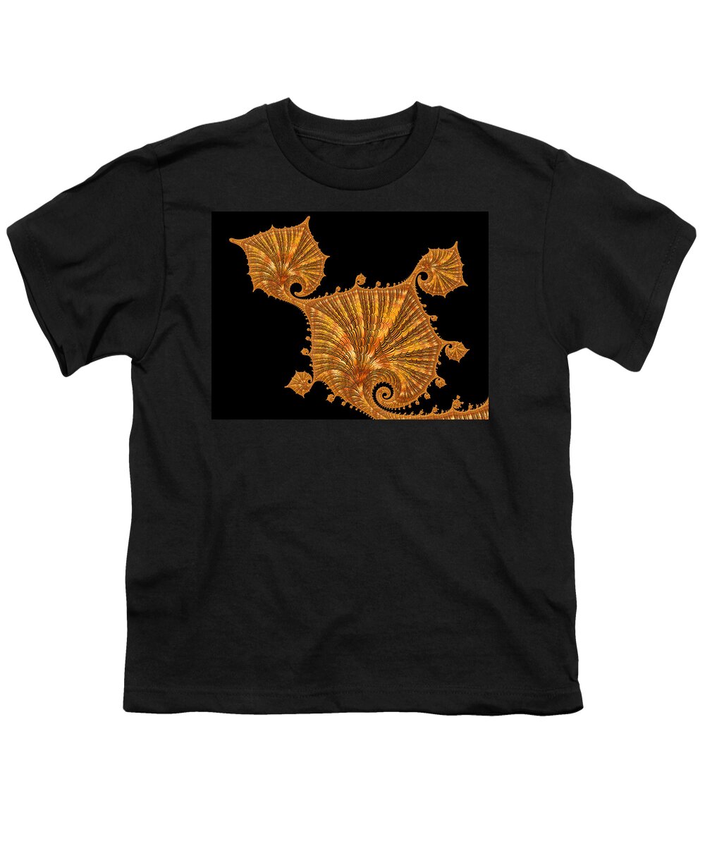 Gold Youth T-Shirt featuring the digital art Decorative golden floral fractal leaves by Matthias Hauser