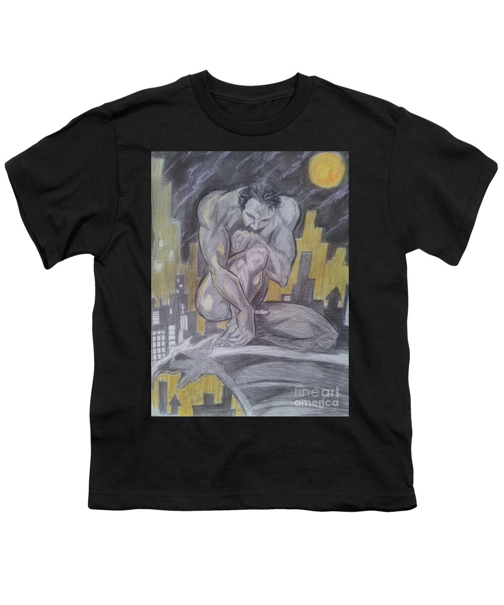 Nude Youth T-Shirt featuring the drawing Deep Thought by Mark Bradley