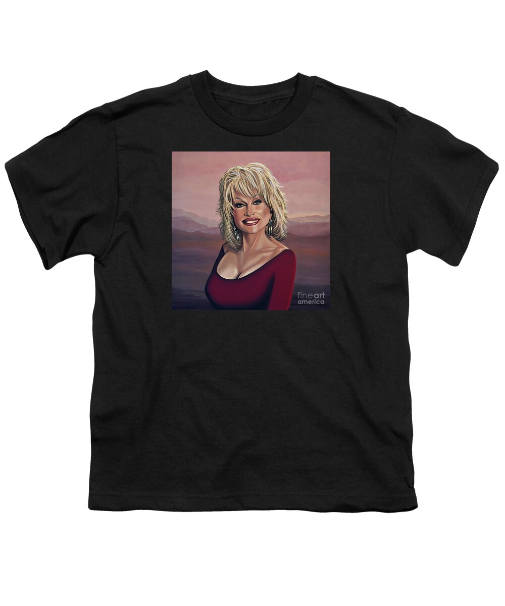 Dolly Parton Youth T-Shirt featuring the painting Dolly Parton 2 by Paul Meijering