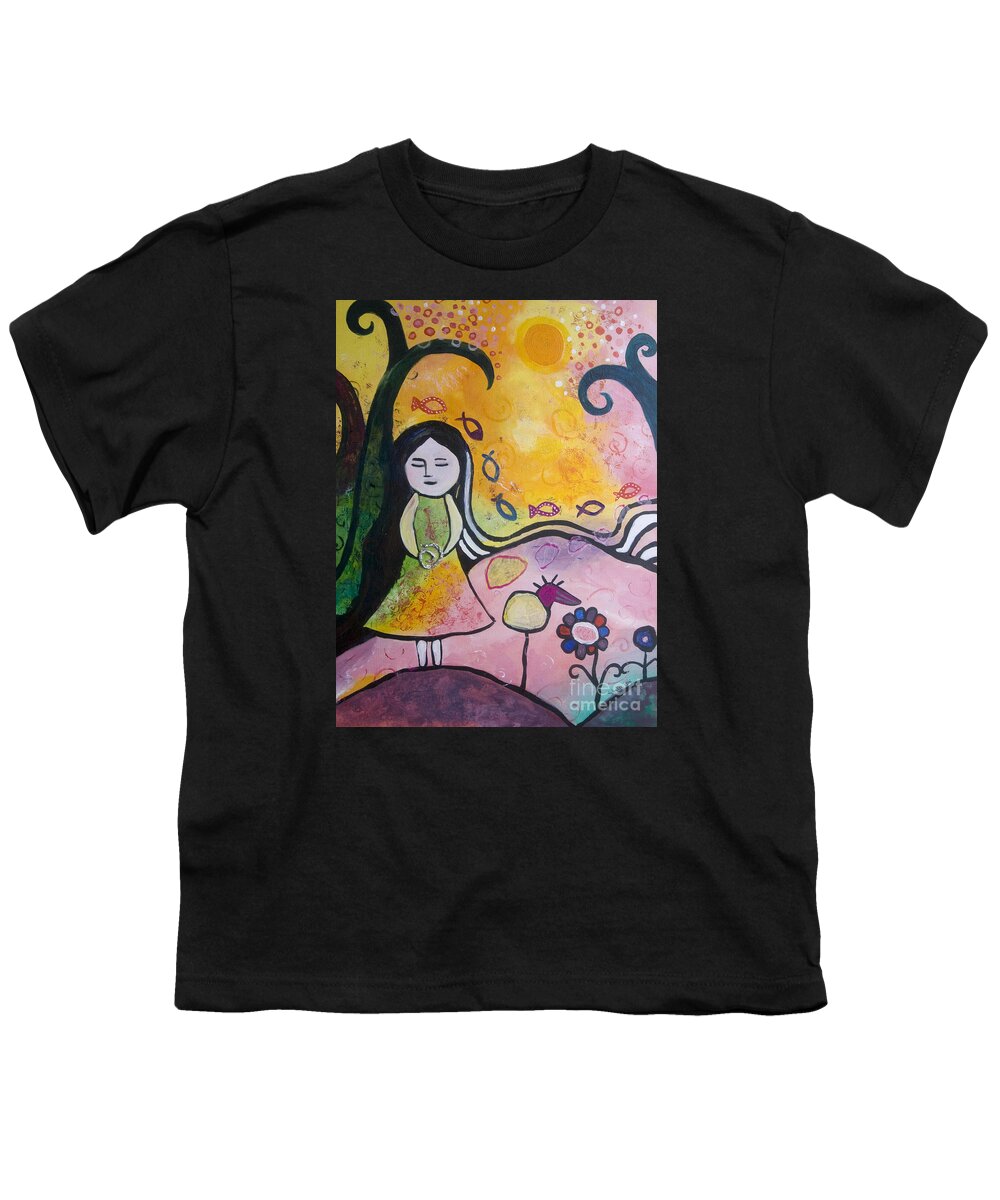 Girl Youth T-Shirt featuring the painting Dreaming girl by Stella Levi