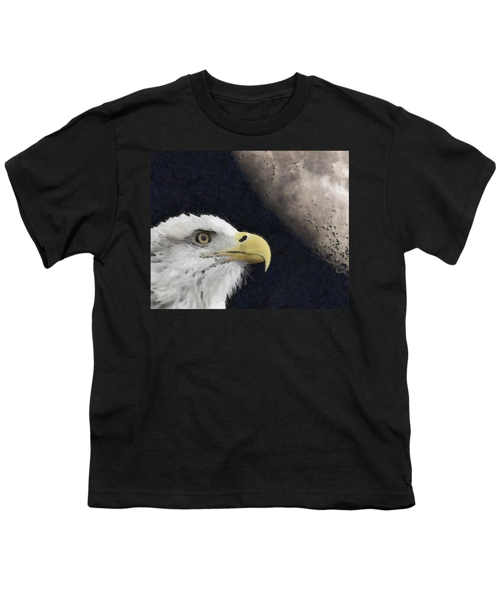 Bald Eagles Youth T-Shirt featuring the digital art Eagle and Moon Painterly by Ernest Echols