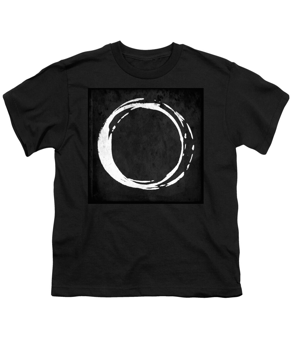 Black Youth T-Shirt featuring the painting Enso No. 107 White on Black by Julie Niemela