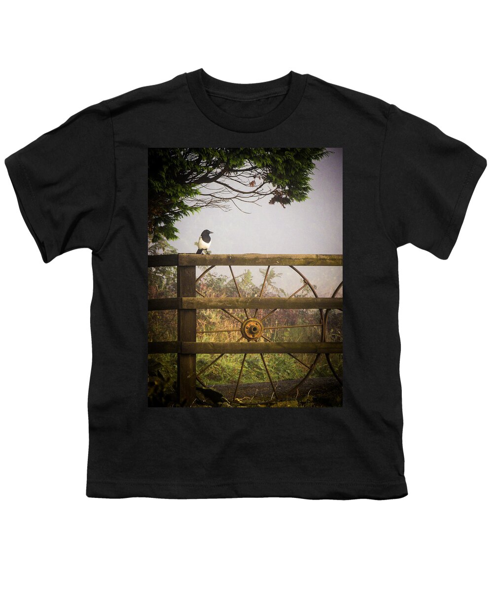Eurasian Magpie Youth T-Shirt featuring the photograph Eurasian Magpie in Morning Mist by James Truett