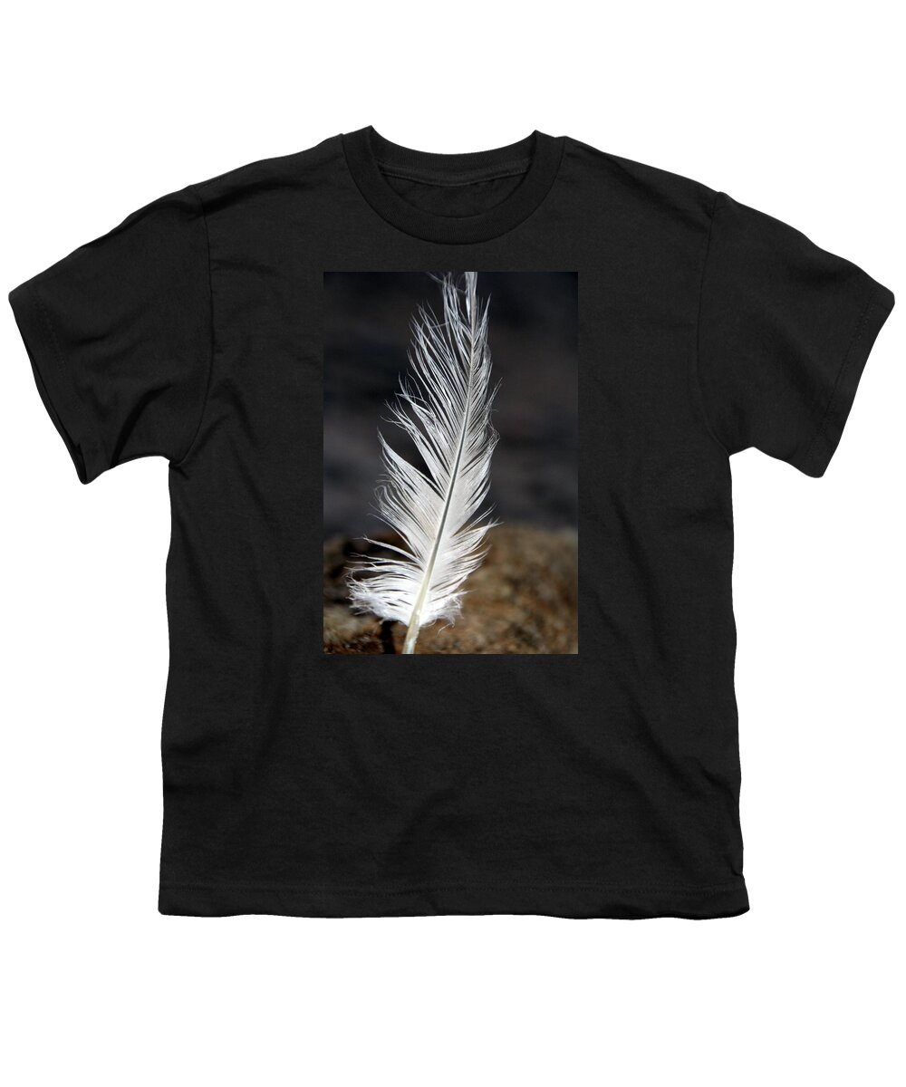 White Youth T-Shirt featuring the photograph white Lake Erie Seagull Feather by Valerie Collins