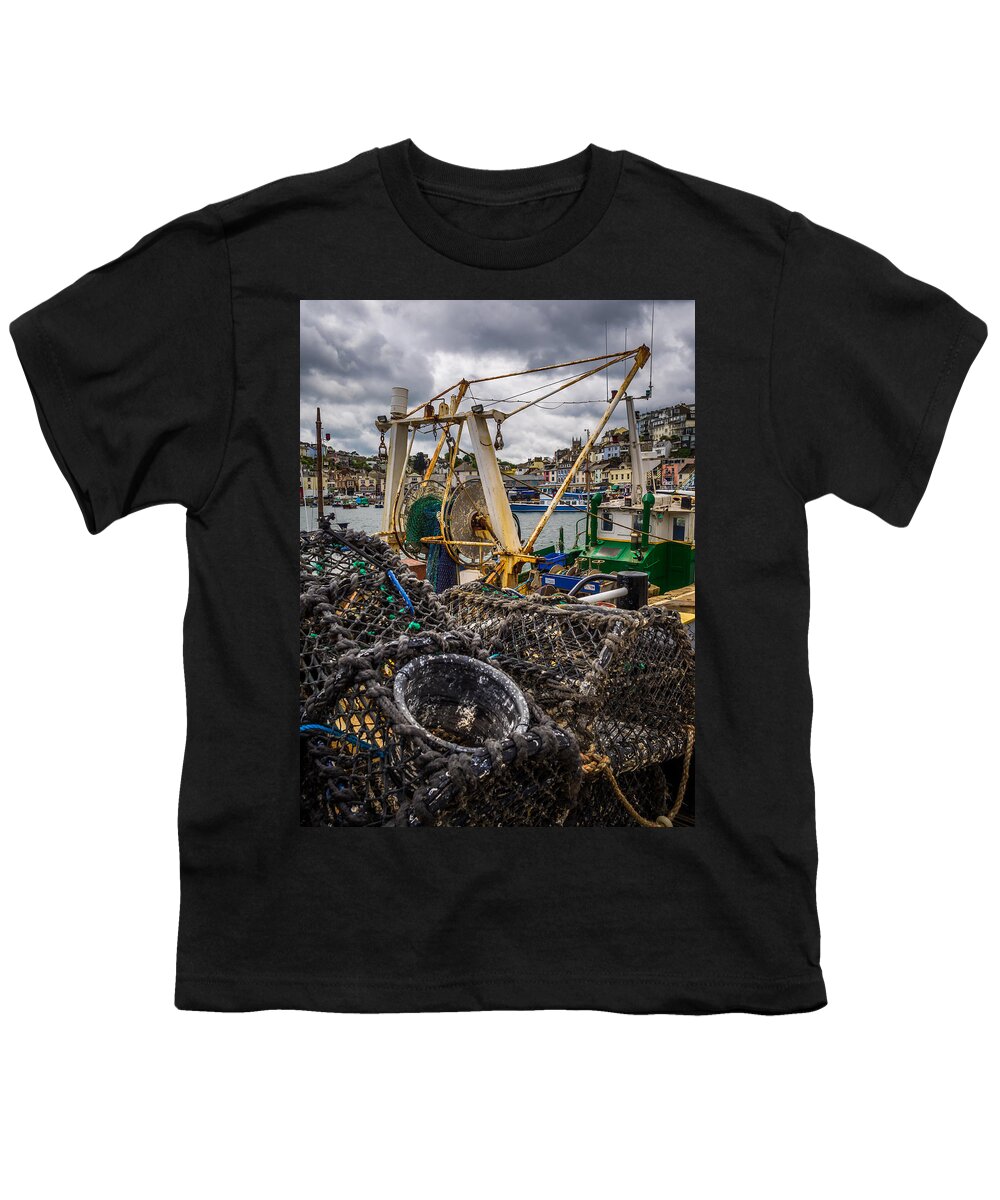 Brixham Youth T-Shirt featuring the photograph Fishing pots at Brixham by Mark Llewellyn