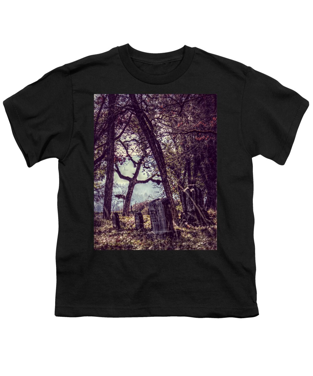 Cemetery Youth T-Shirt featuring the photograph Foggy Memories by Melanie Lankford Photography