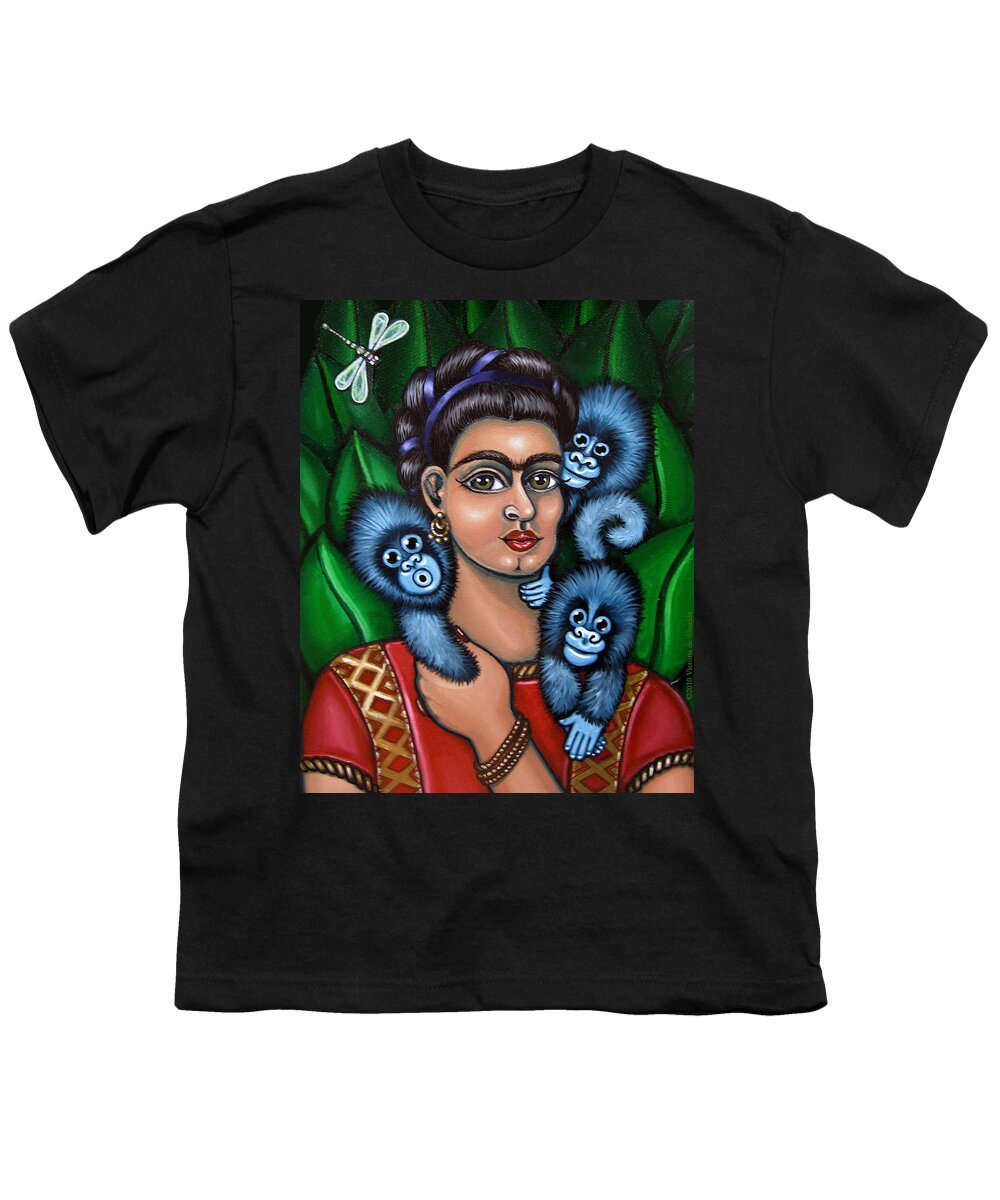 Folk Art Youth T-Shirt featuring the painting Fridas Triplets by Victoria De Almeida