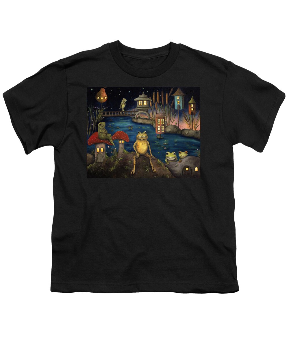 Frog Youth T-Shirt featuring the painting Frogland by Leah Saulnier The Painting Maniac