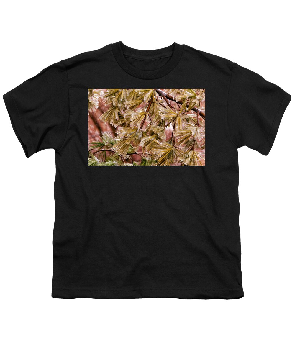 Pine Youth T-Shirt featuring the photograph Frozen Pine Needles by Les Palenik