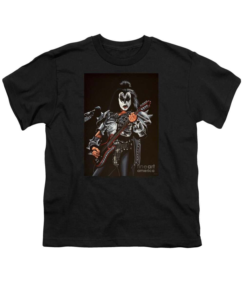 Kiss Youth T-Shirt featuring the painting Gene Simmons of Kiss by Paul Meijering