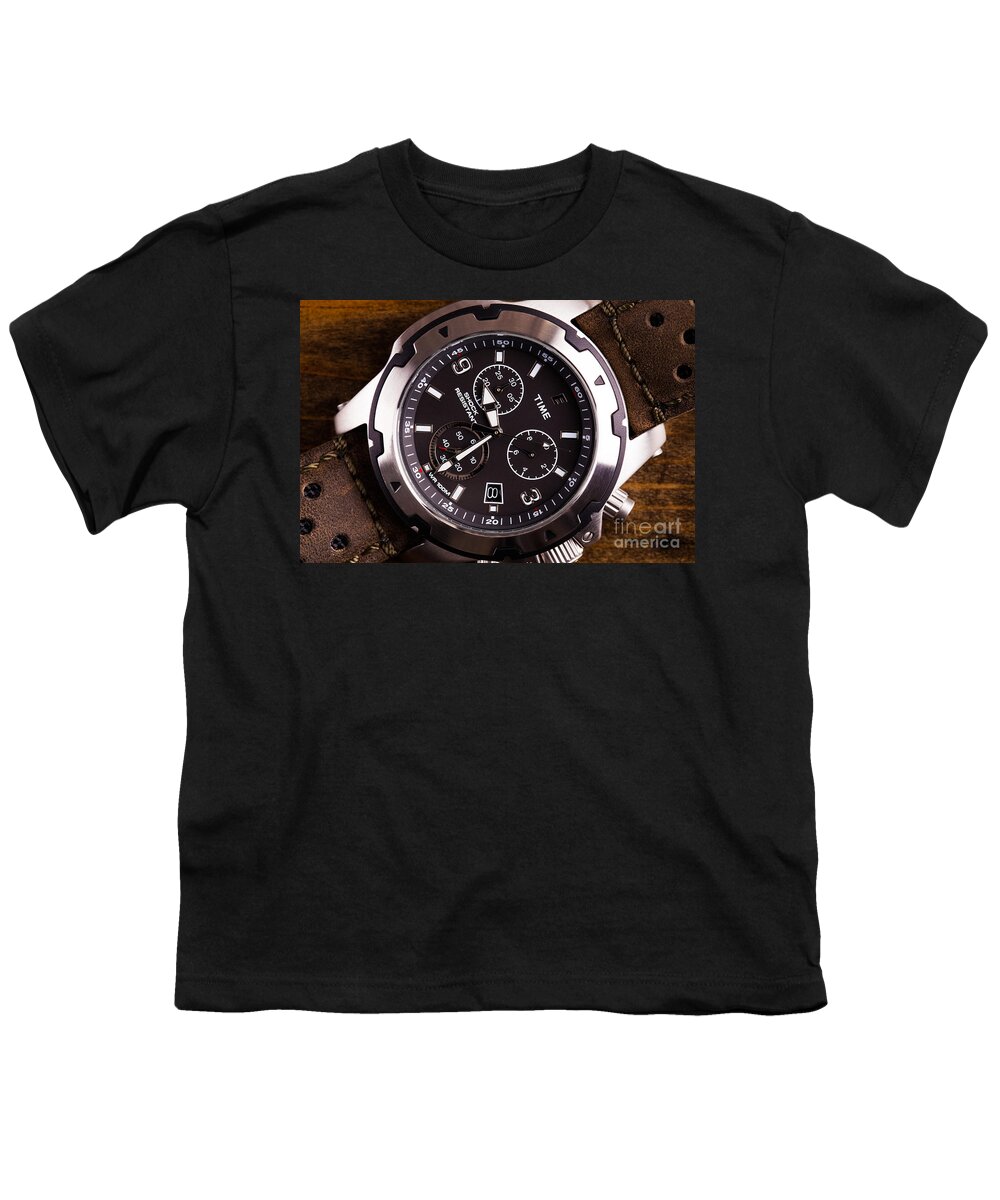 Watch Youth T-Shirt featuring the photograph Gents analogue watch close up by Simon Bratt
