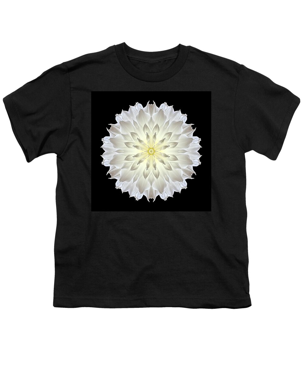 Flower Youth T-Shirt featuring the photograph Giant White Dahlia Flower Mandala by David J Bookbinder