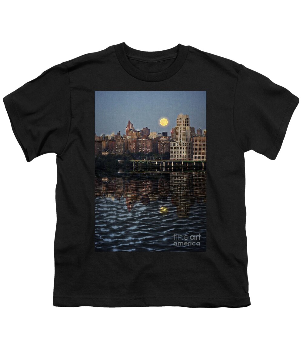 Harvest Moon Youth T-Shirt featuring the photograph Harvest Moon Over Westside Highway NYC by Lilliana Mendez