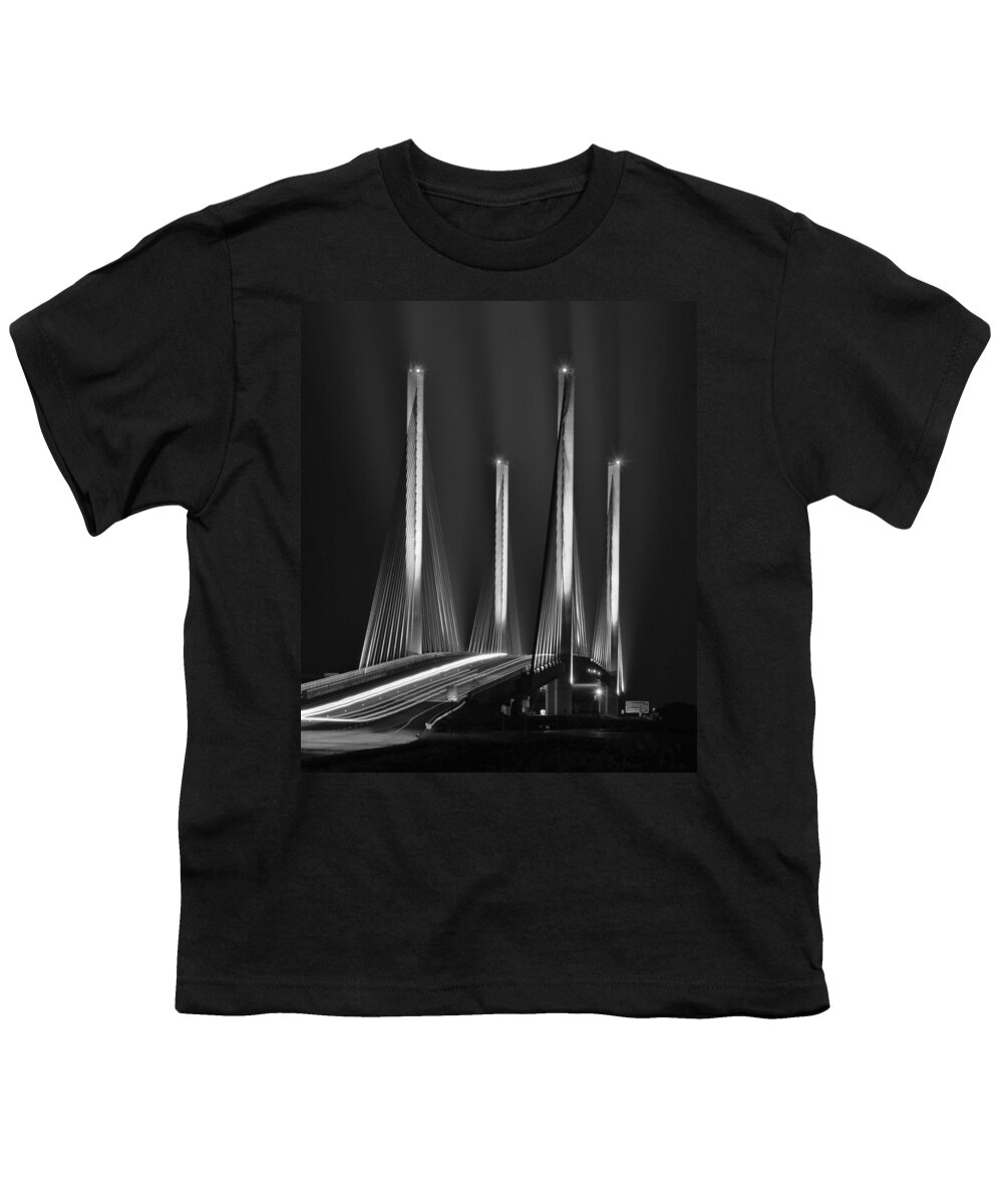 Beach Bum Pics Youth T-Shirt featuring the photograph Inlet Bridge Light Trails in Black and White by Billy Beck