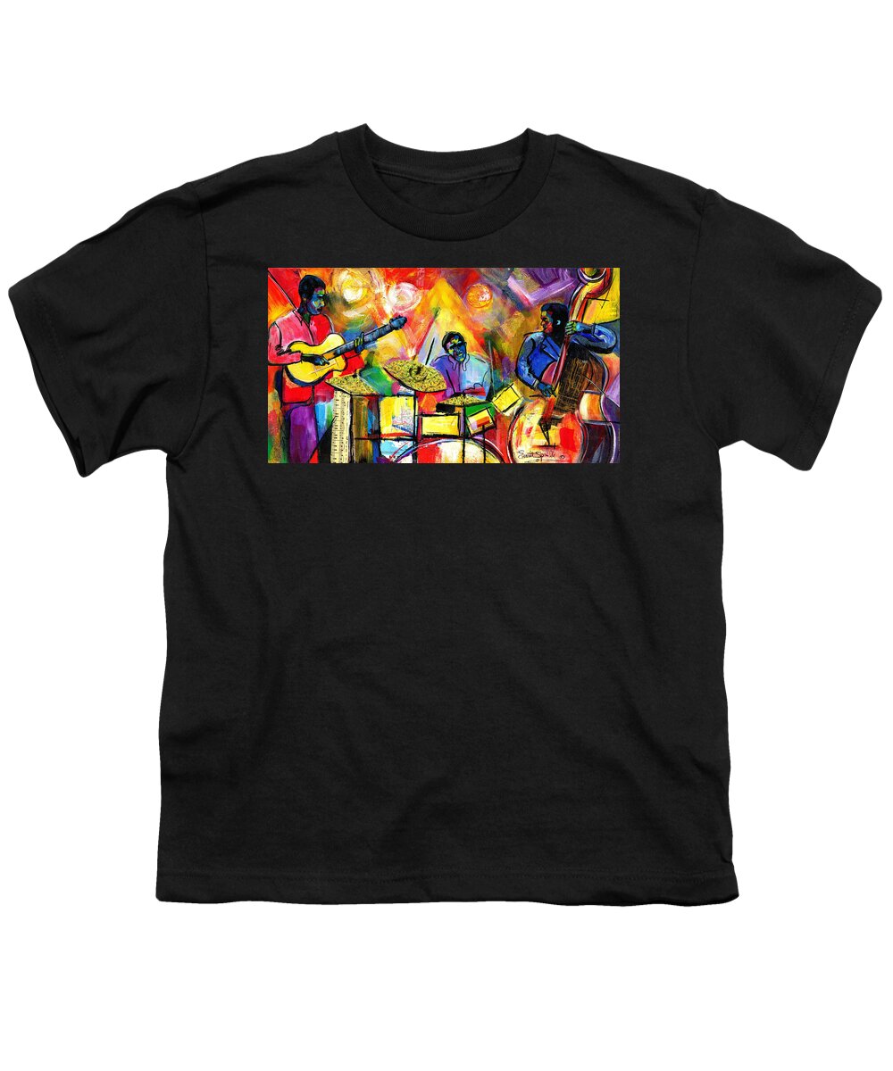 Jazz Youth T-Shirt featuring the painting Jazz Trio by Everett Spruill