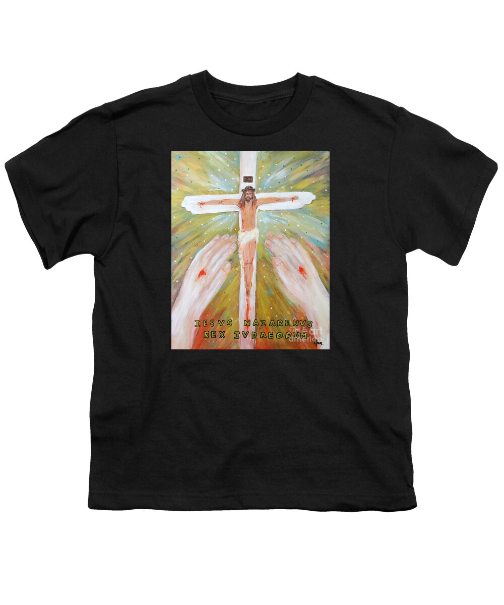 Jesus Youth T-Shirt featuring the painting Jesus - King of the Jews by Karen Jane Jones