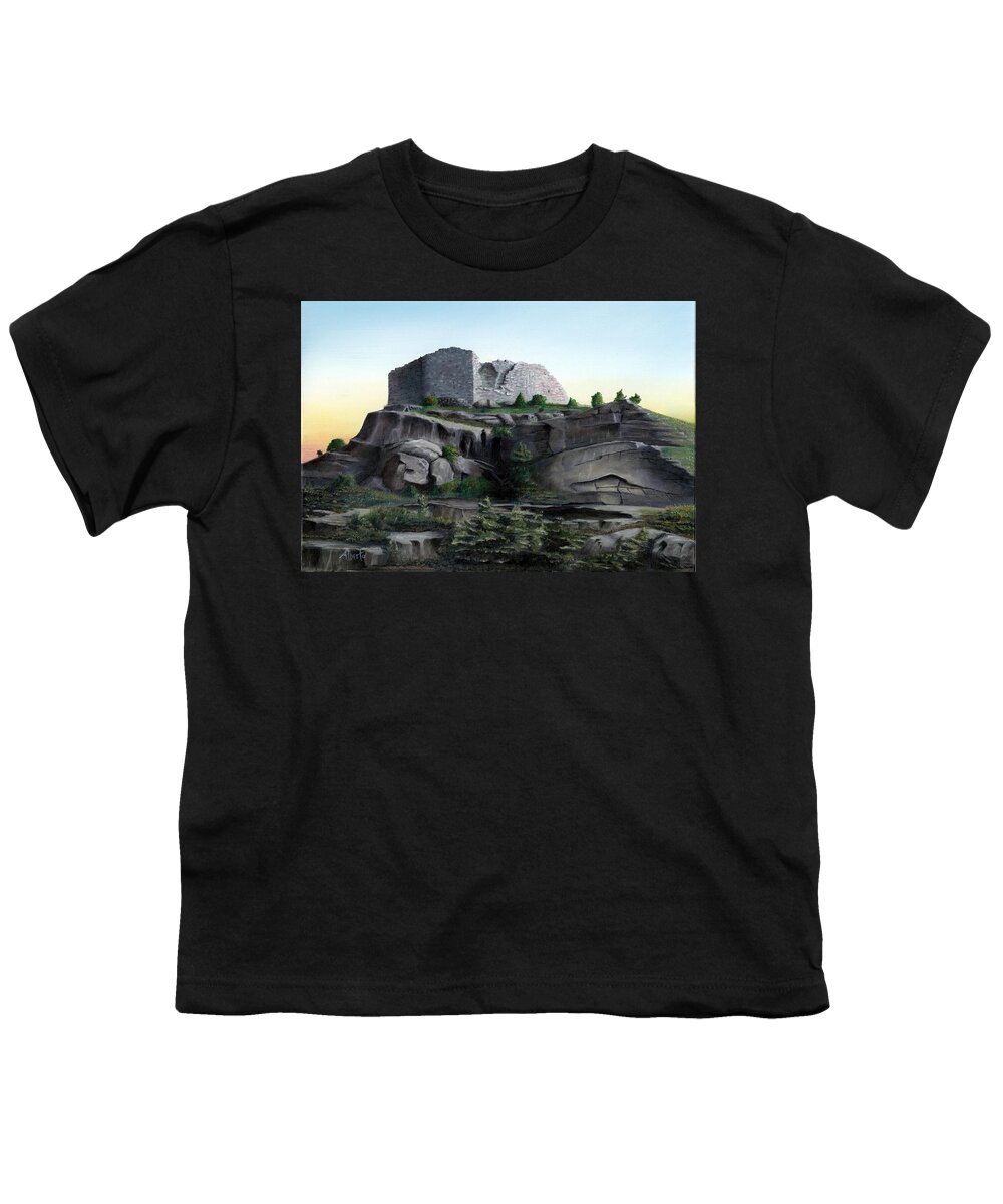 Castle Youth T-Shirt featuring the painting La Rocca de Monte Calvo by Albert Puskaric