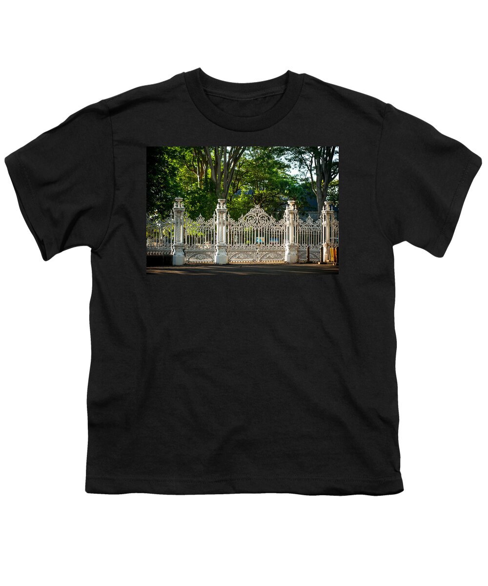 Fence Youth T-Shirt featuring the photograph Lacy Gates and Fence of the Pamplemousse Botanical Garden. Mauritius by Jenny Rainbow