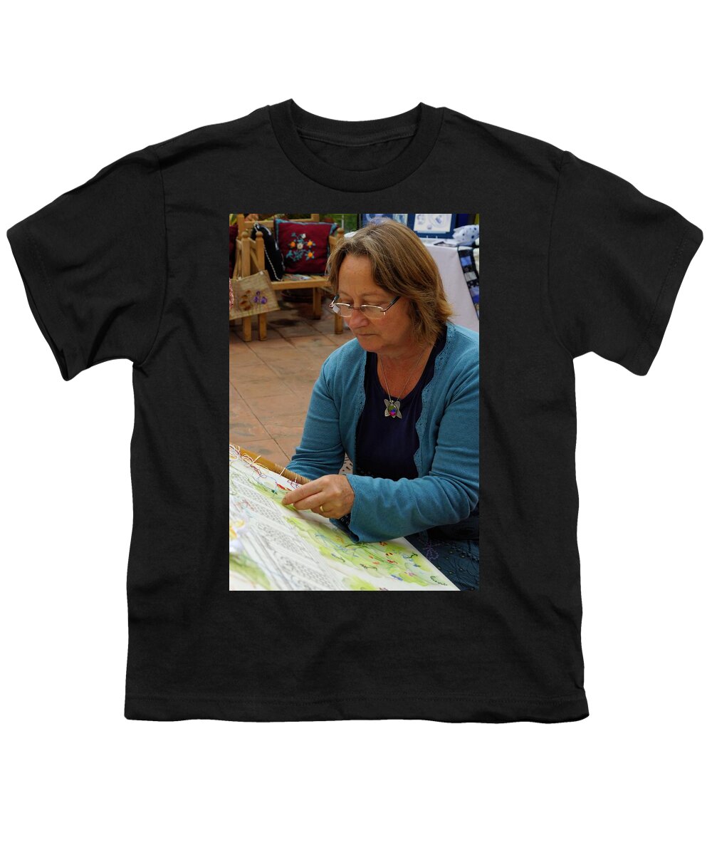Embroidery Youth T-Shirt featuring the photograph Lady embroiderer 2 by Ron Harpham
