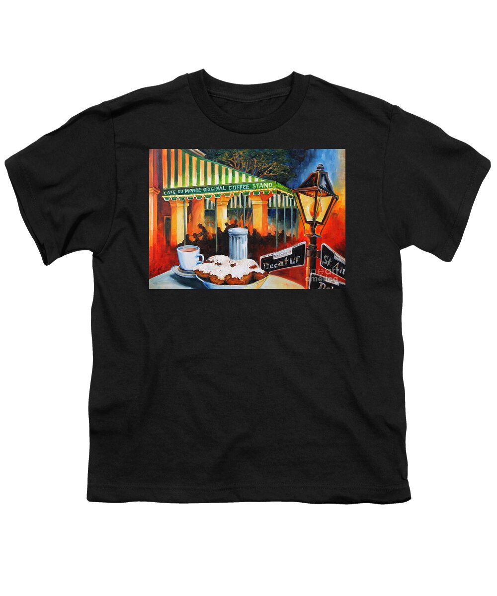New Orleans Youth T-Shirt featuring the painting Late at Cafe Du Monde by Diane Millsap