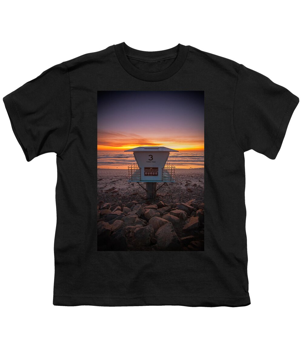 Beach Youth T-Shirt featuring the photograph Lifeguard Tower at Dusk by Peter Tellone