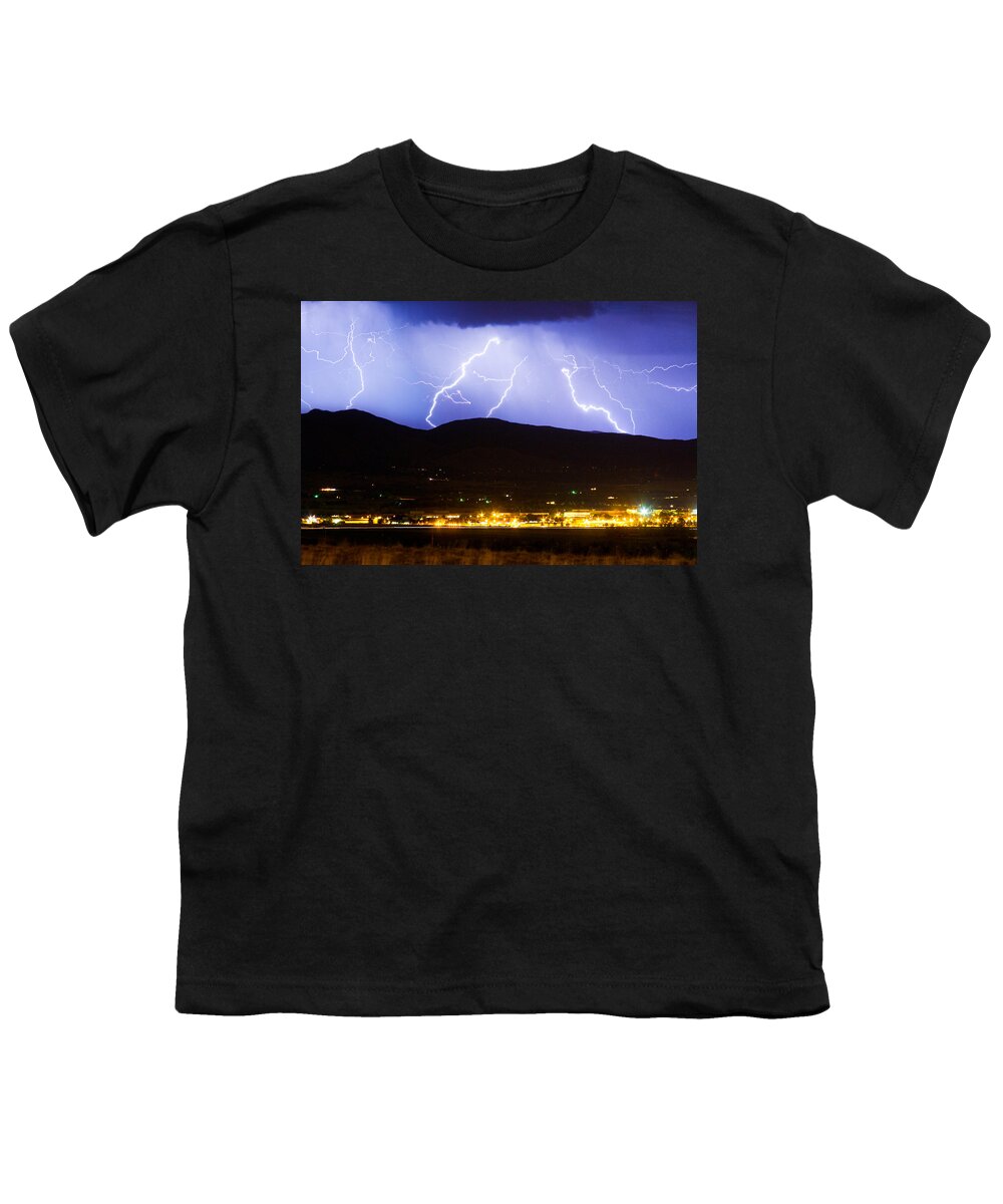Lightning Youth T-Shirt featuring the photograph Lightning Striking Over IBM Boulder CO 3 by James BO Insogna