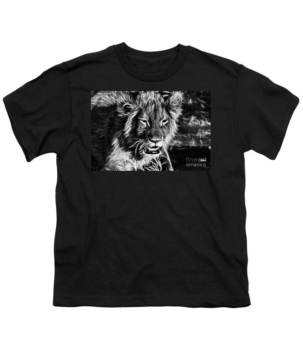 Cub Youth T-Shirt featuring the photograph Lion Cub-Black and White V2 by Douglas Barnard
