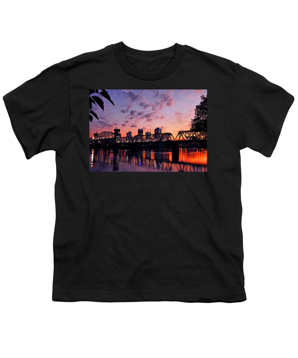 Little Rock Youth T-Shirt featuring the photograph Little Rock Bridge Sunset by Mitchell R Grosky