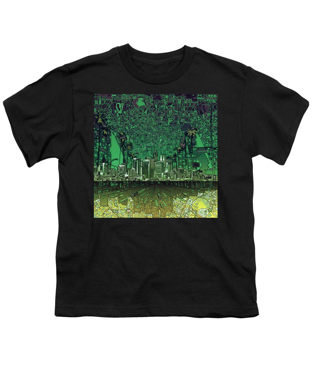 Los Angeles Youth T-Shirt featuring the painting Los Angeles Skyline Abstract 6 by Bekim M
