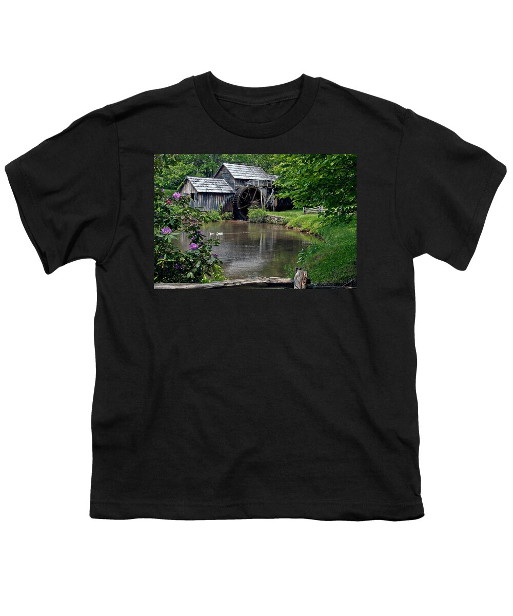 Mabry Mill Youth T-Shirt featuring the photograph Mabry Mill in May by John Haldane
