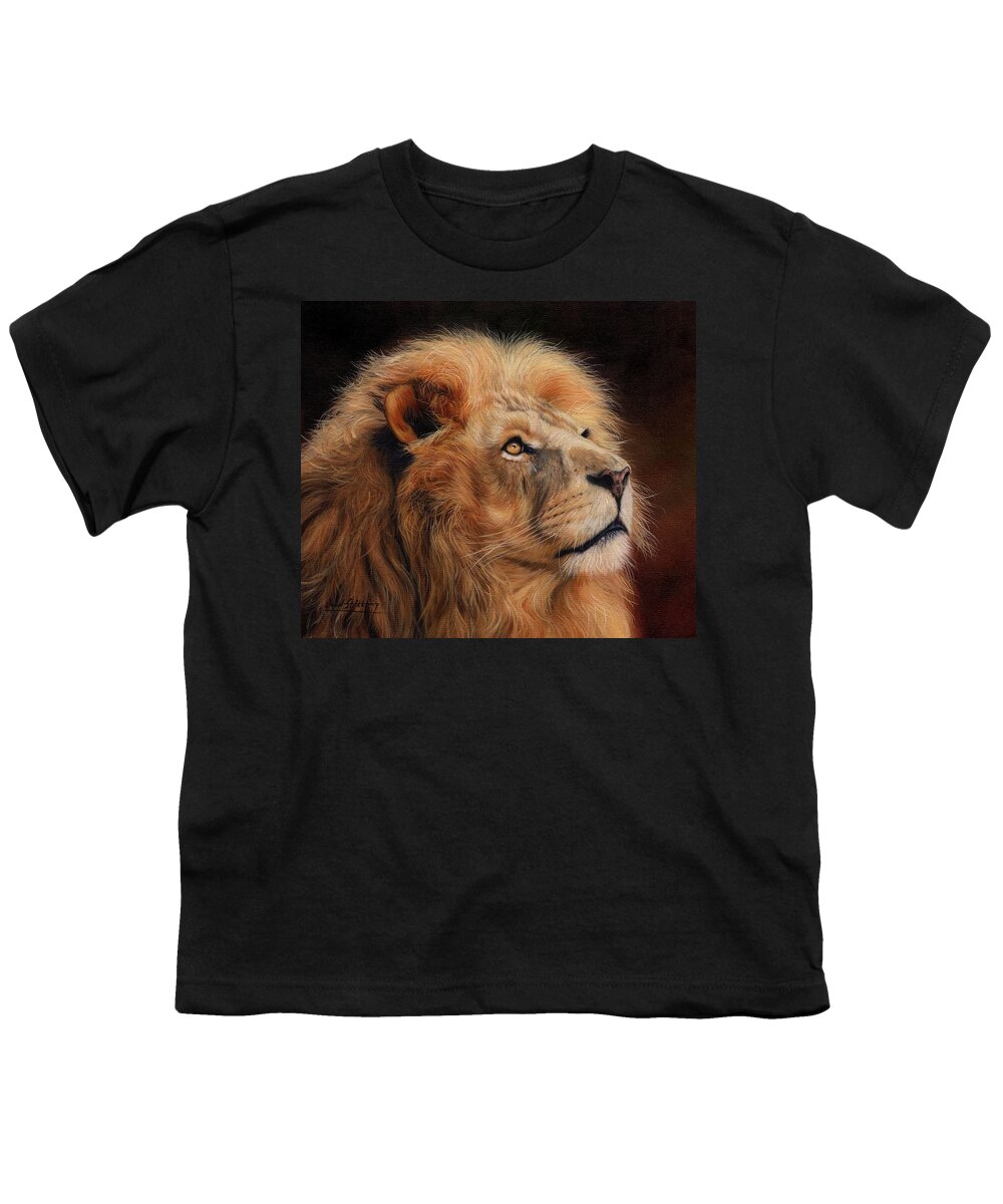 Lion Youth T-Shirt featuring the painting Majestic Lion by David Stribbling