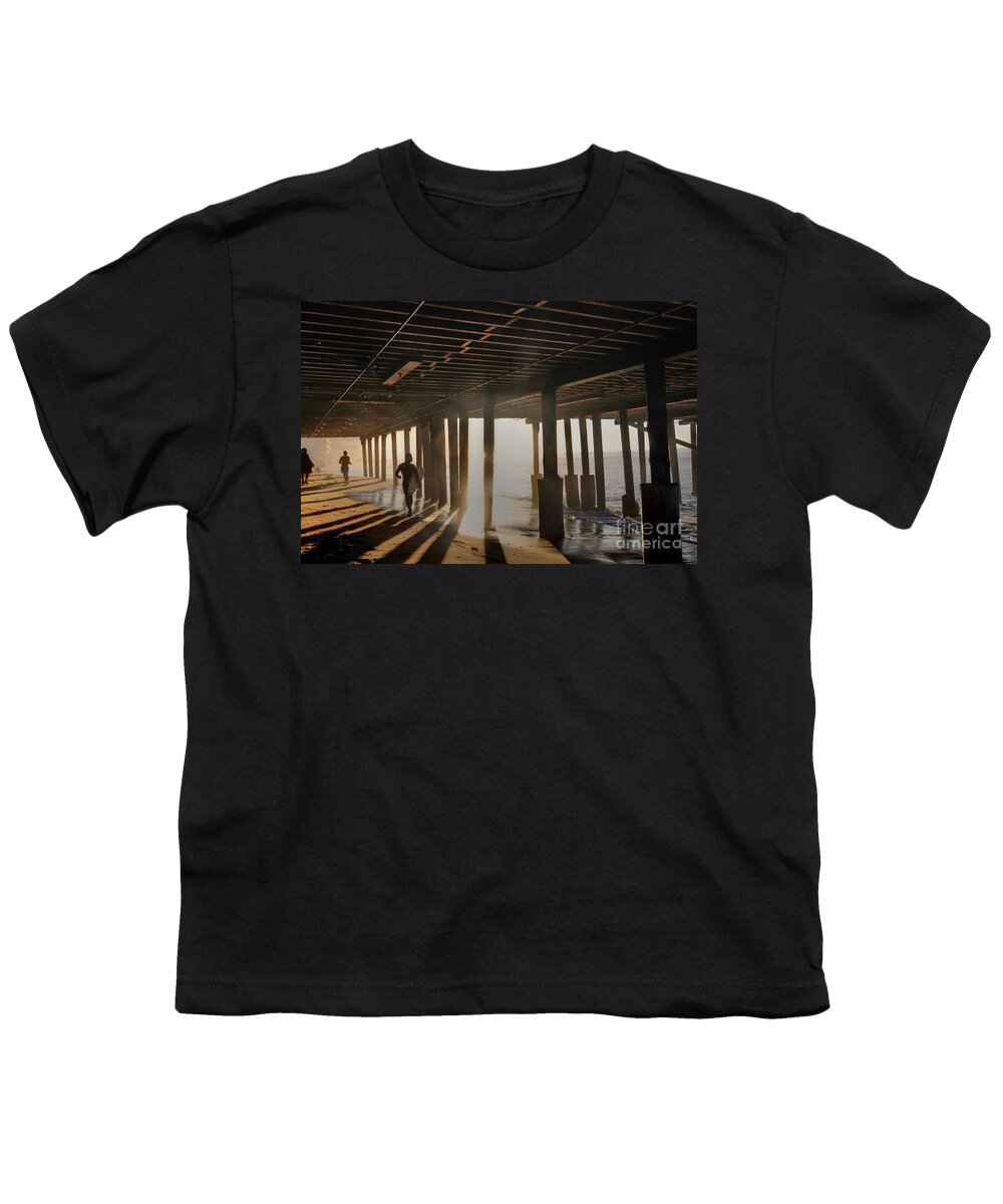 Malibu Pier Youth T-Shirt featuring the photograph Malibu Pylon Sunrise by Richard Omura