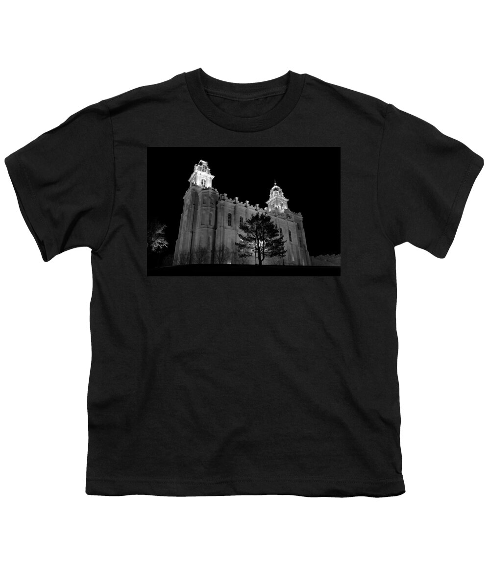 Black And White Youth T-Shirt featuring the photograph Manti Temple Black and White by David Andersen