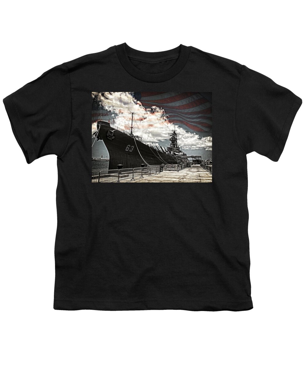 Battleship Youth T-Shirt featuring the photograph Mighty MO U.S.S. Missouri by Ken Smith