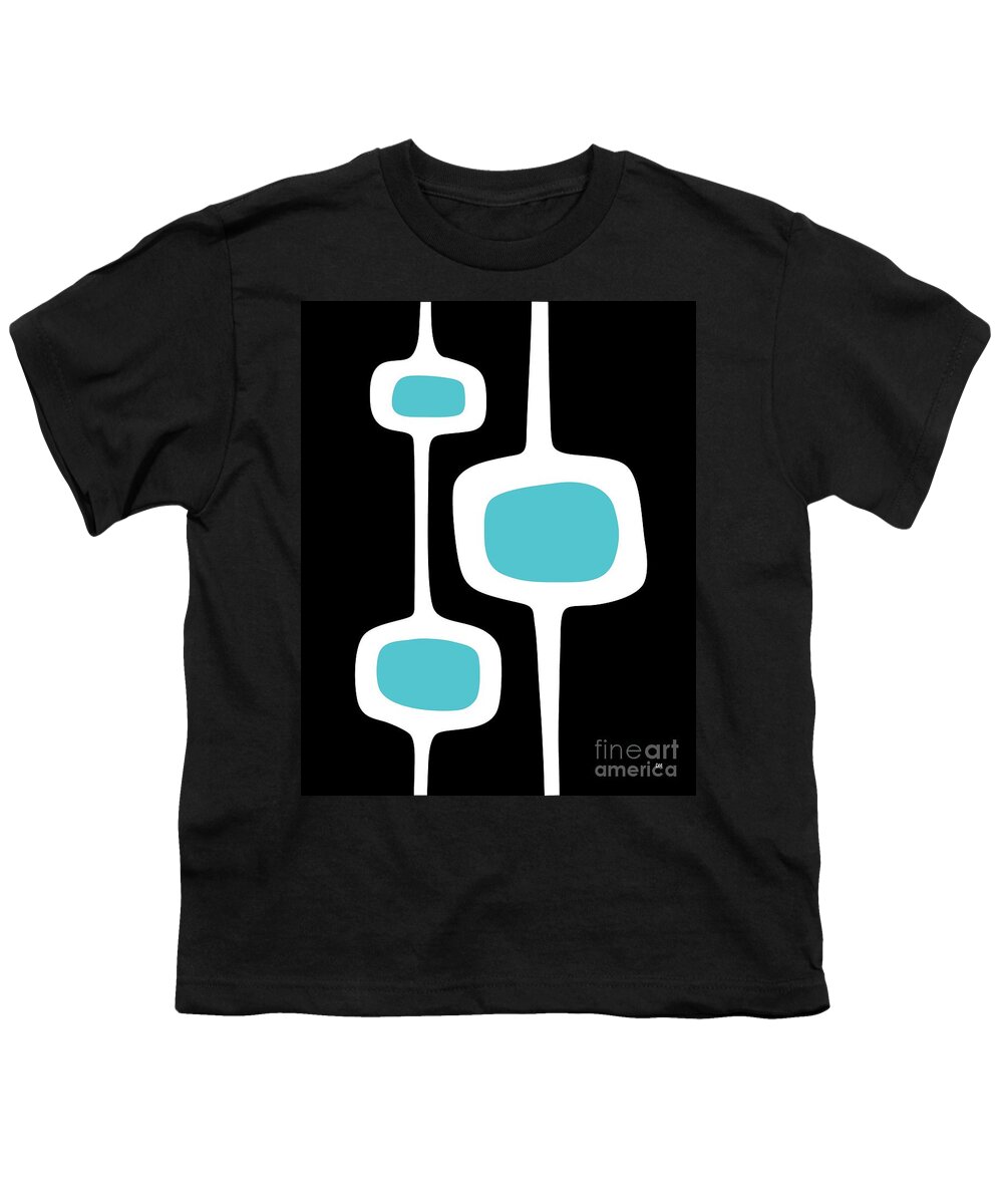 Black Youth T-Shirt featuring the digital art Mod Pod 3 White on Black by Donna Mibus