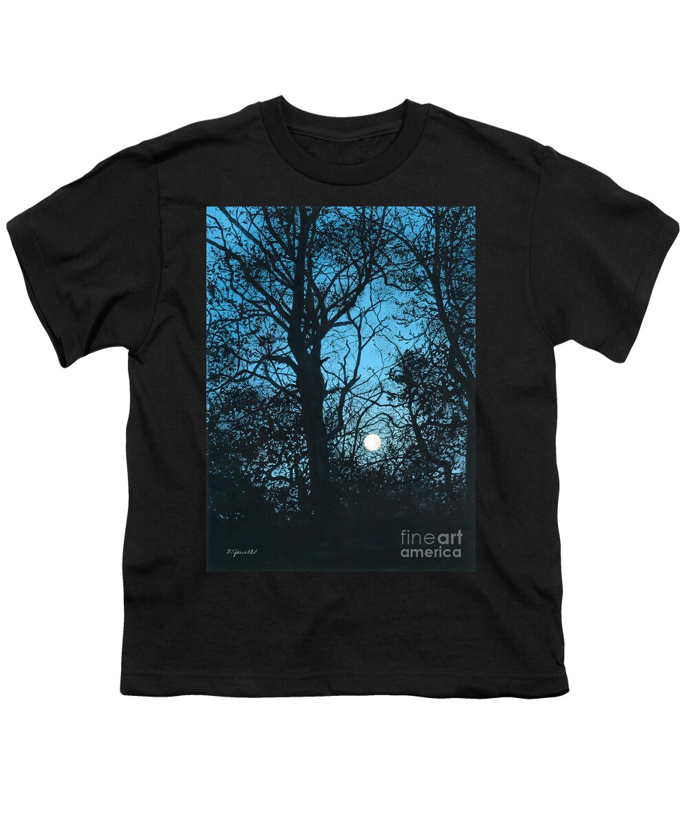 Water Color Trees Youth T-Shirt featuring the painting Moon Over Pittsburgh by Barbara Jewell