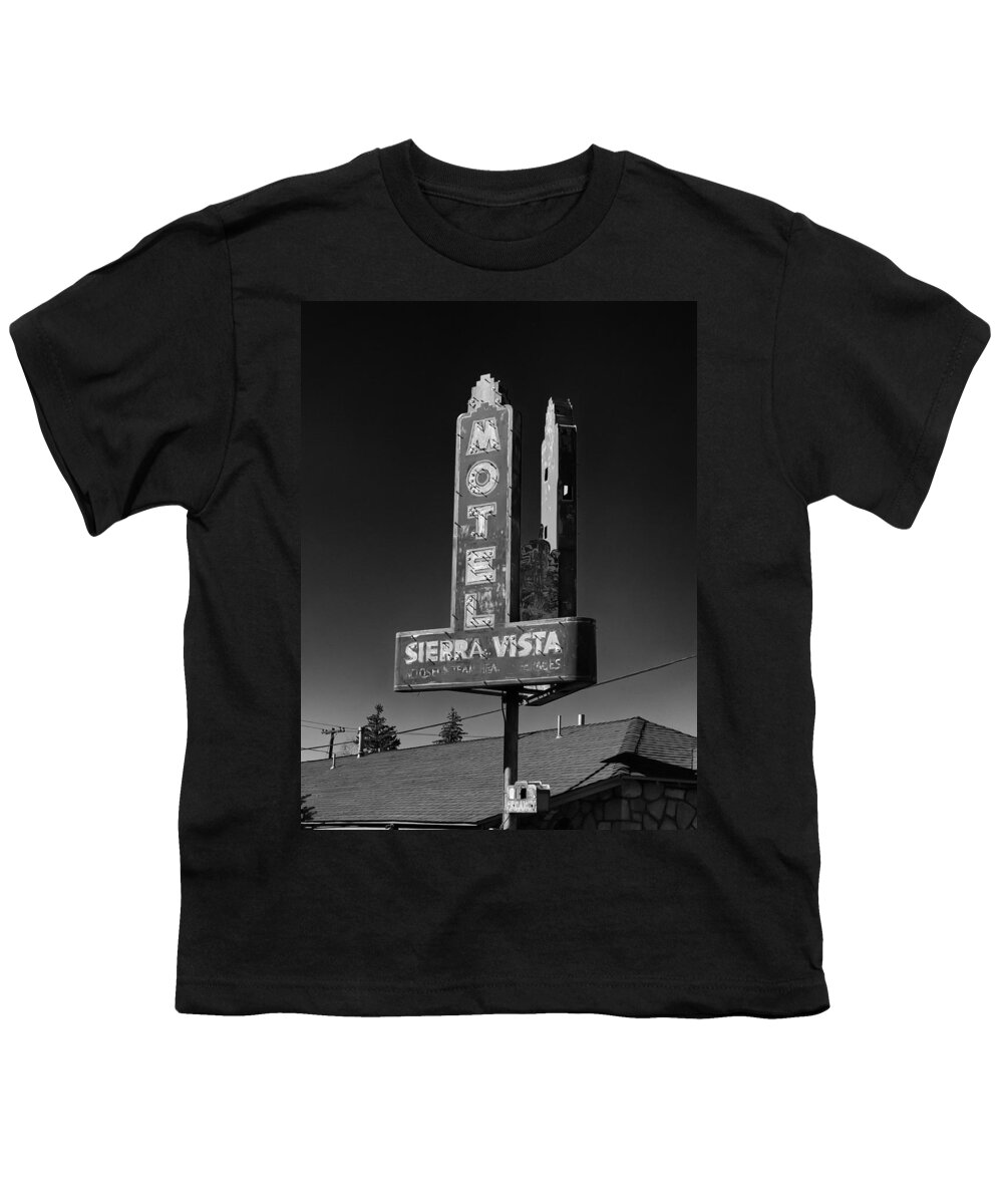 Motel Youth T-Shirt featuring the photograph Mother Road Motel Black and White by Joshua House