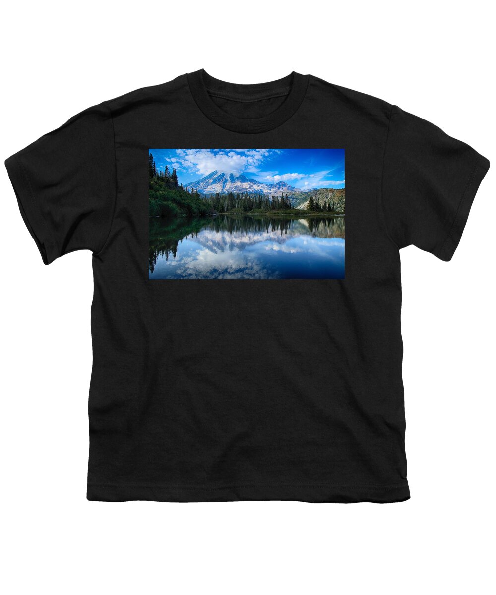 Bench Lake Youth T-Shirt featuring the photograph Mount Rainier Reflection at Bench Lake by Lynn Hopwood