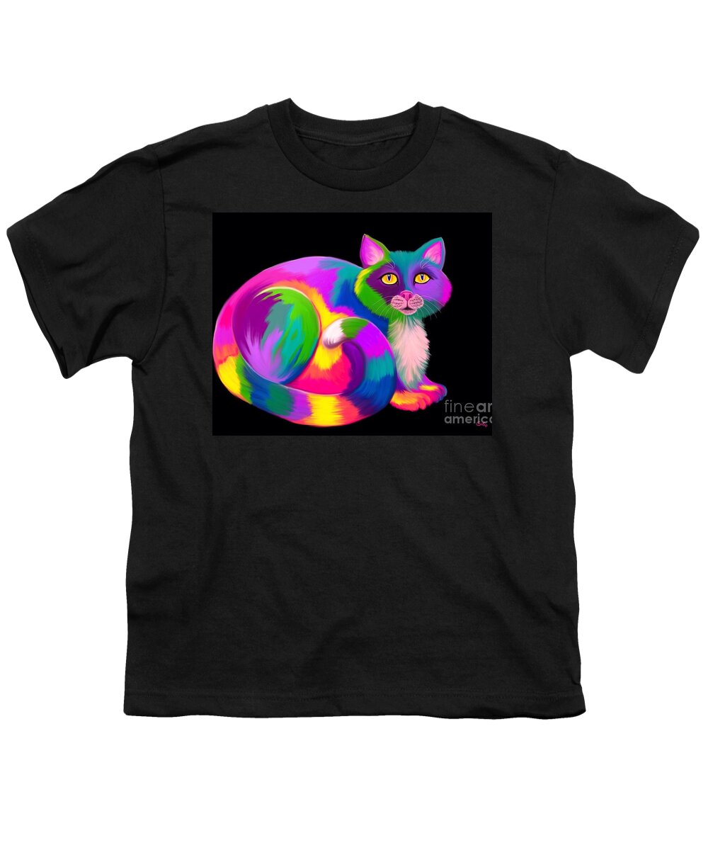 Colorful Cat Artwork Youth T-Shirt featuring the painting Neon Bright Cat by Nick Gustafson