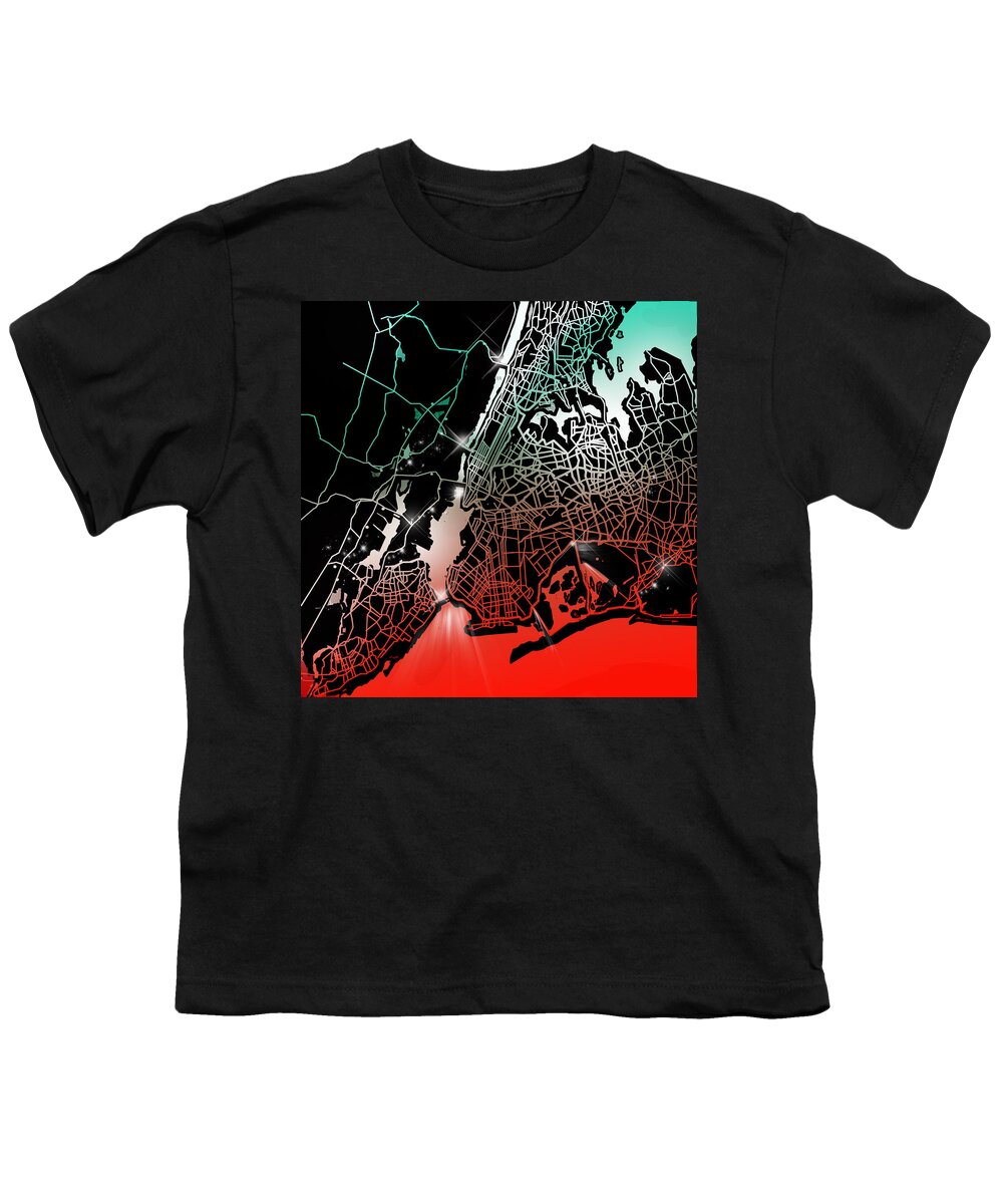 New York Map Youth T-Shirt featuring the painting New York Map Gradient by Bekim M