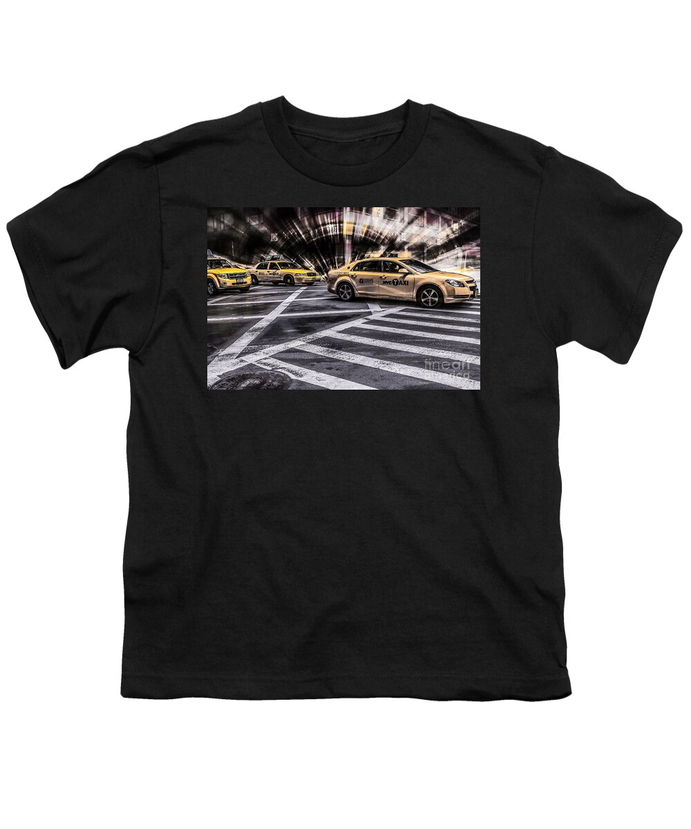 5th Youth T-Shirt featuring the photograph NYC Yellow Cab on 5th Street - white by Hannes Cmarits