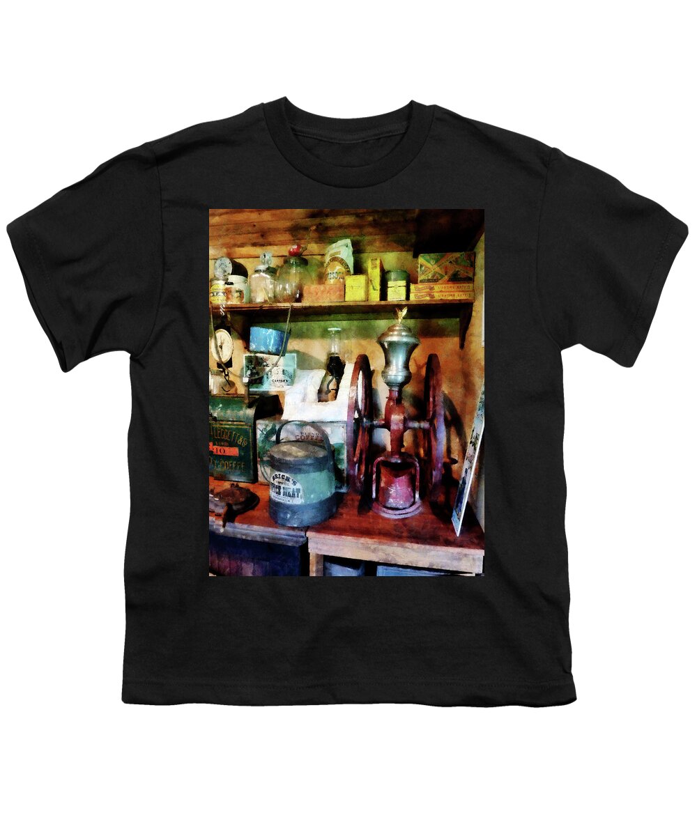 General Store Youth T-Shirt featuring the photograph Old-Fashioned Coffee Grinder by Susan Savad
