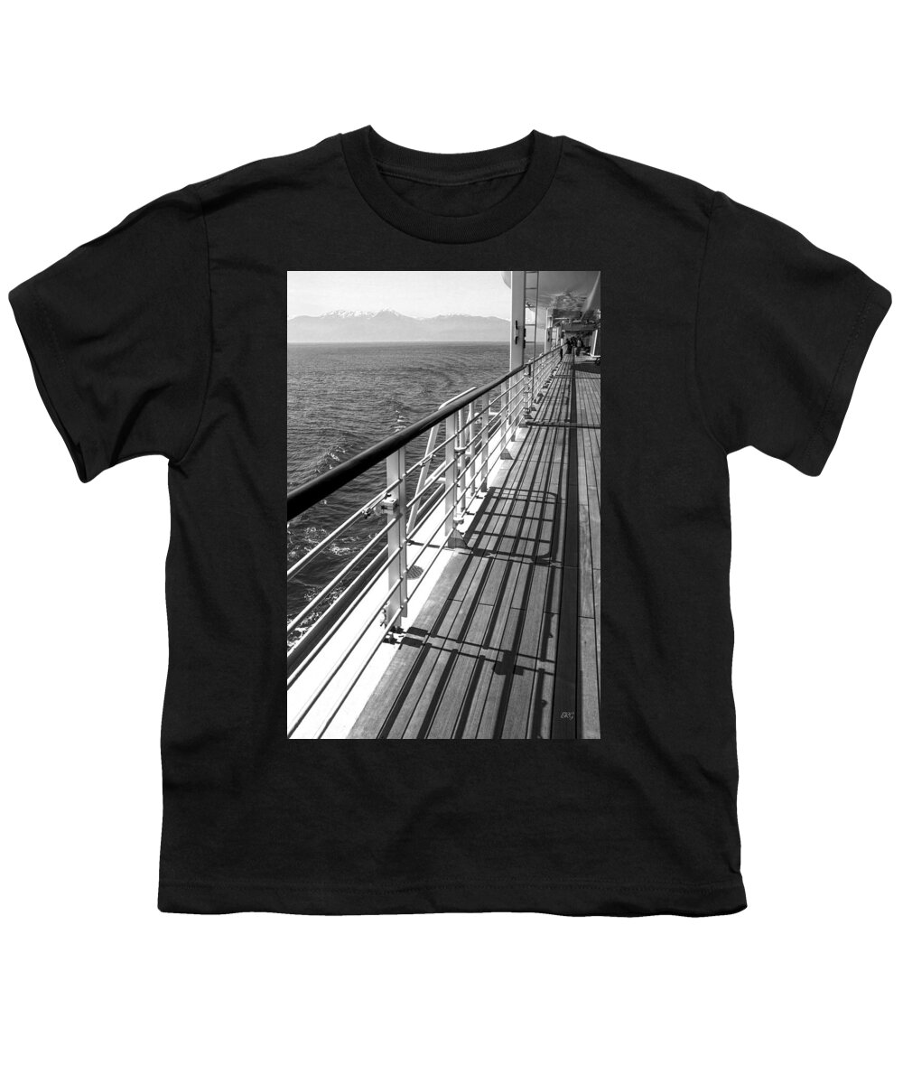 Nautical Youth T-Shirt featuring the photograph On The Cruise Ship Deck Black And White by Ben and Raisa Gertsberg