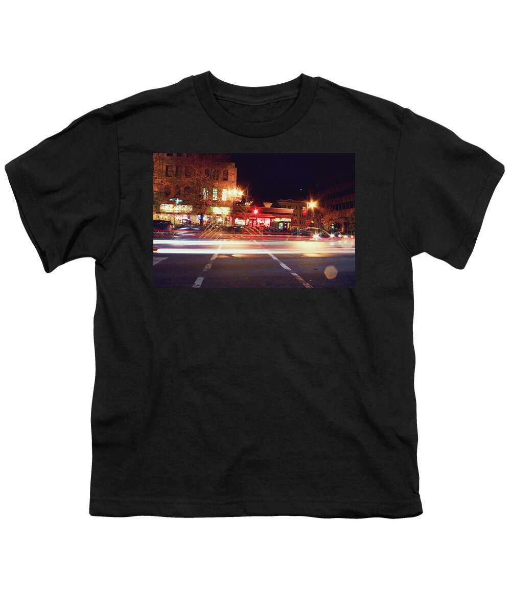 Wall Decor Youth T-Shirt featuring the photograph Pack Square Asheville Night Scene by Gray Artus