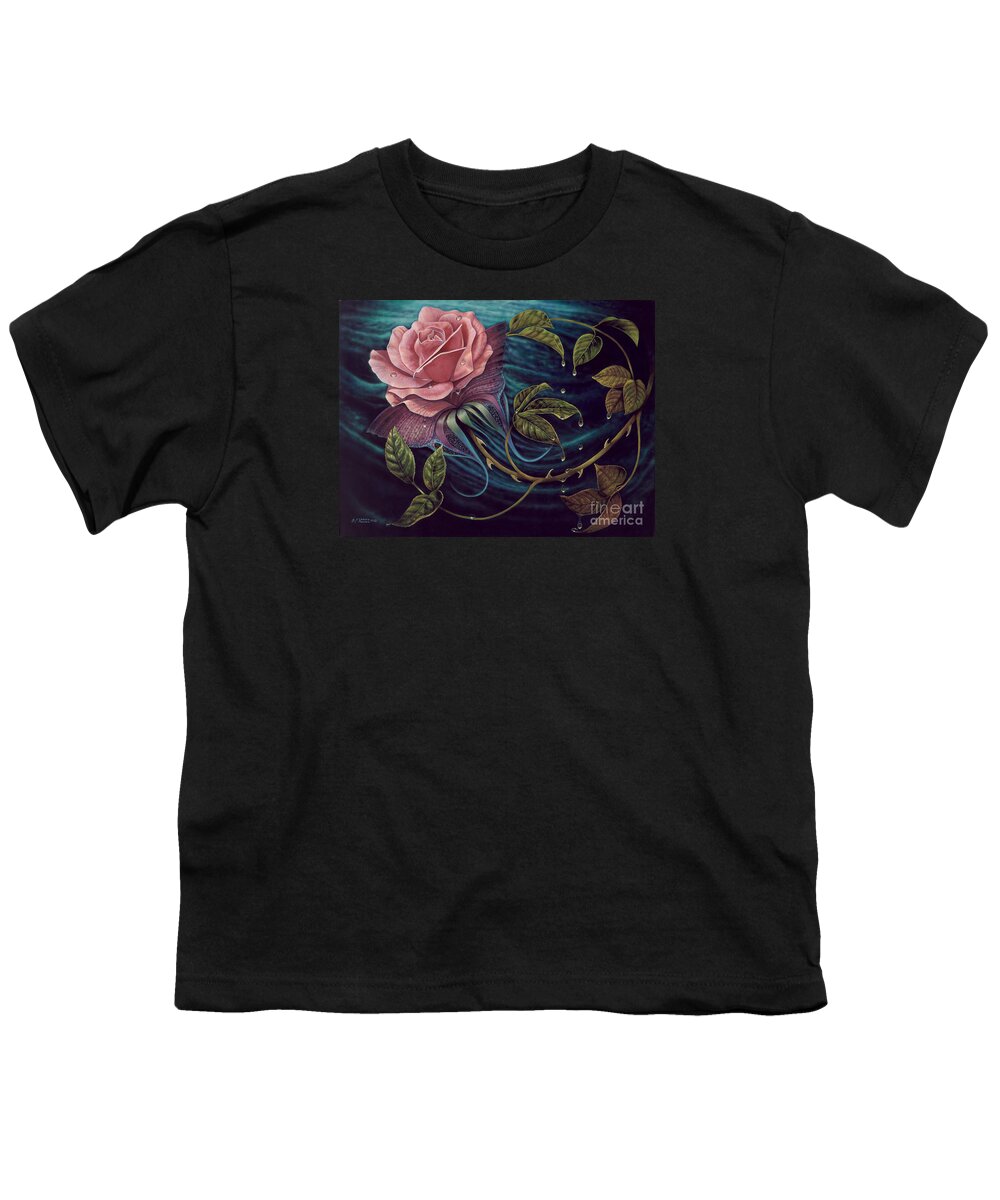 Rose Youth T-Shirt featuring the painting Papalotl Rosalis by Ricardo Chavez-Mendez