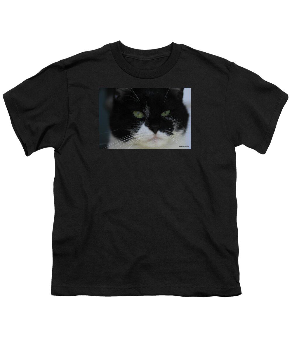 Tuxedo Youth T-Shirt featuring the photograph Green Eyes of a Tuxedo Cat by Valerie Collins
