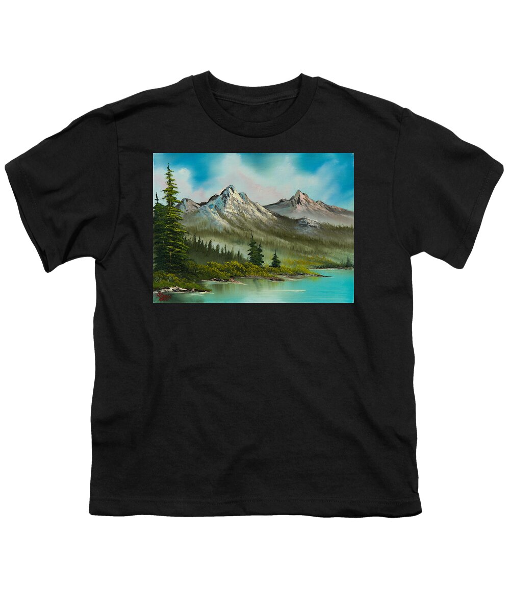 Landscape Youth T-Shirt featuring the painting Peaceful Pines by Chris Steele