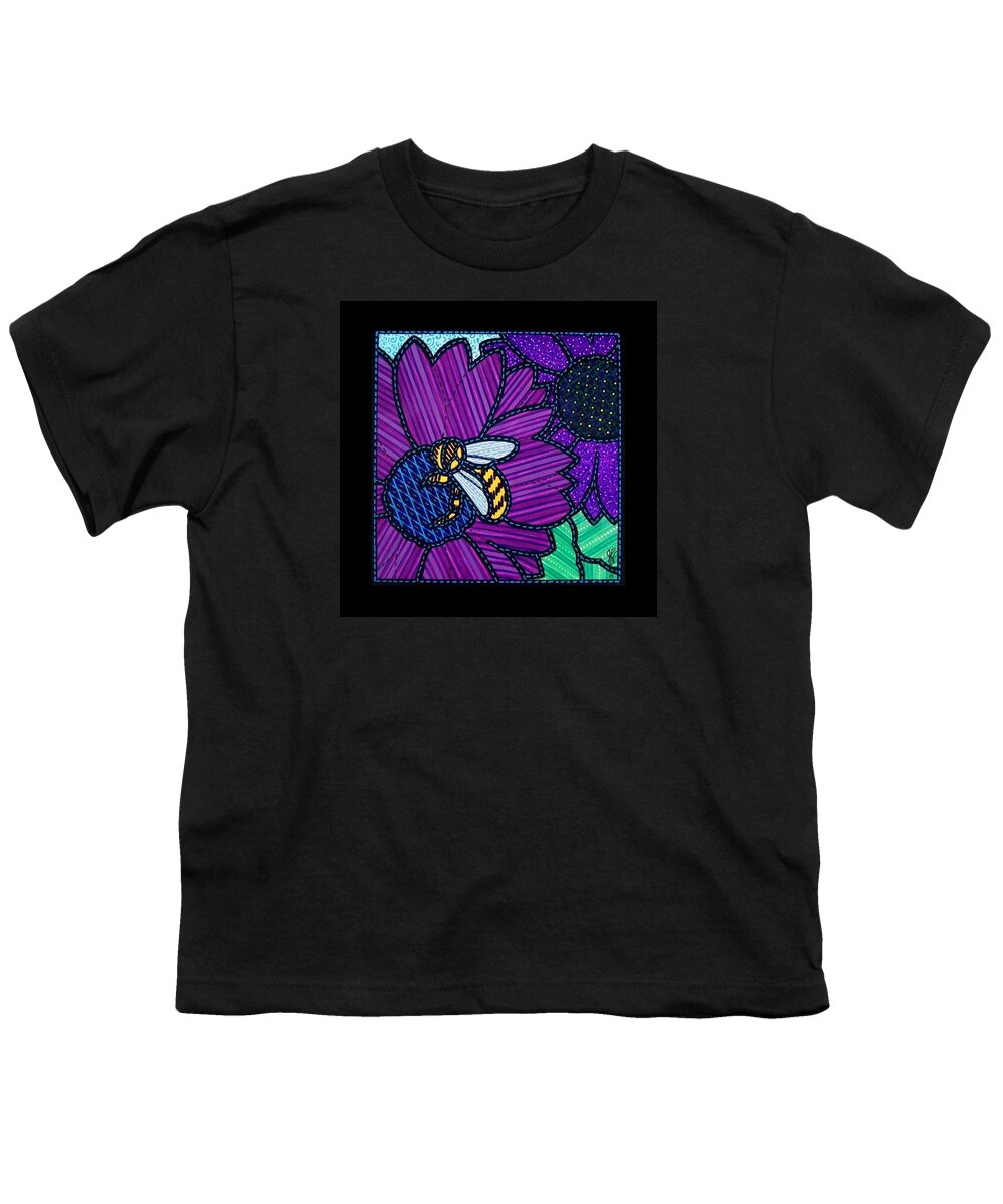 Flower Youth T-Shirt featuring the painting Purple Flower and Bee by Jim Harris