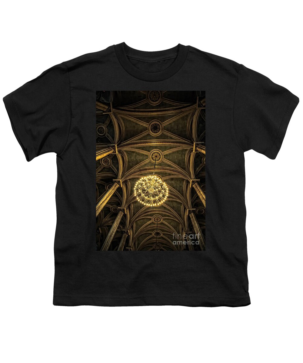 Hdr Youth T-Shirt featuring the photograph Quebec City Canada Ornate Grand Hall or Church Ceiling by Edward Fielding