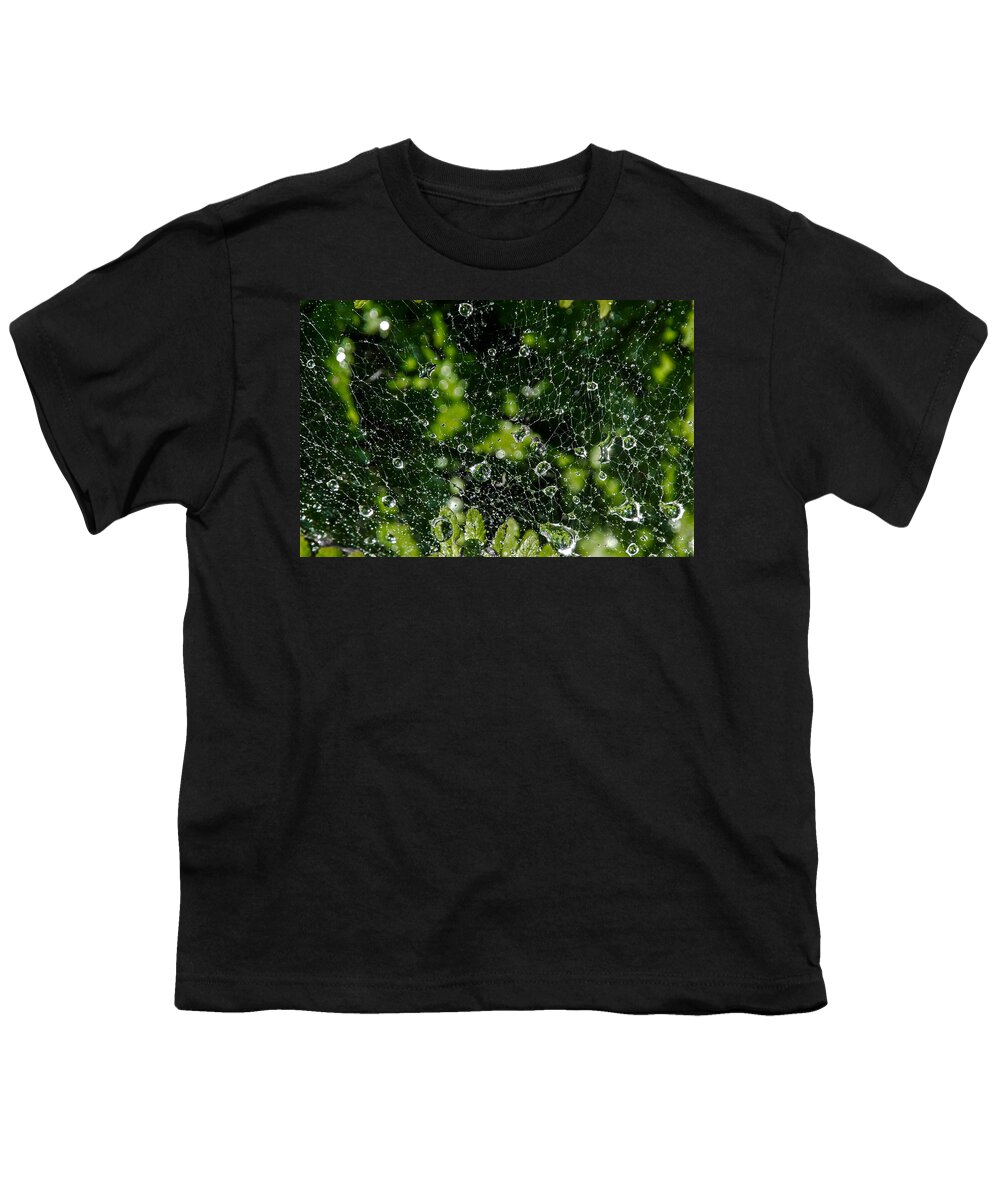 Net Youth T-Shirt featuring the photograph Raindrops In Spiderweb by Andreas Berthold